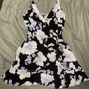 Black, purple and white Express mini sundress.